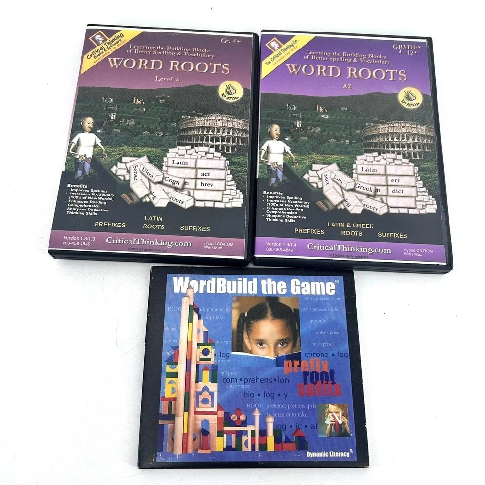 Critical Thinking Word Roots Level A & A2 & WordBuild The Game CD-ROM Lot PC Mac